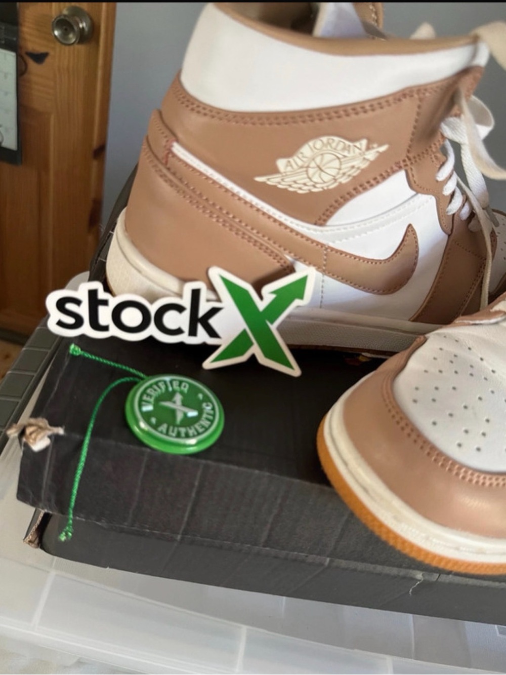 Jordan Mid-Top Sneakers in White and Tan - Picture 3 of 4
